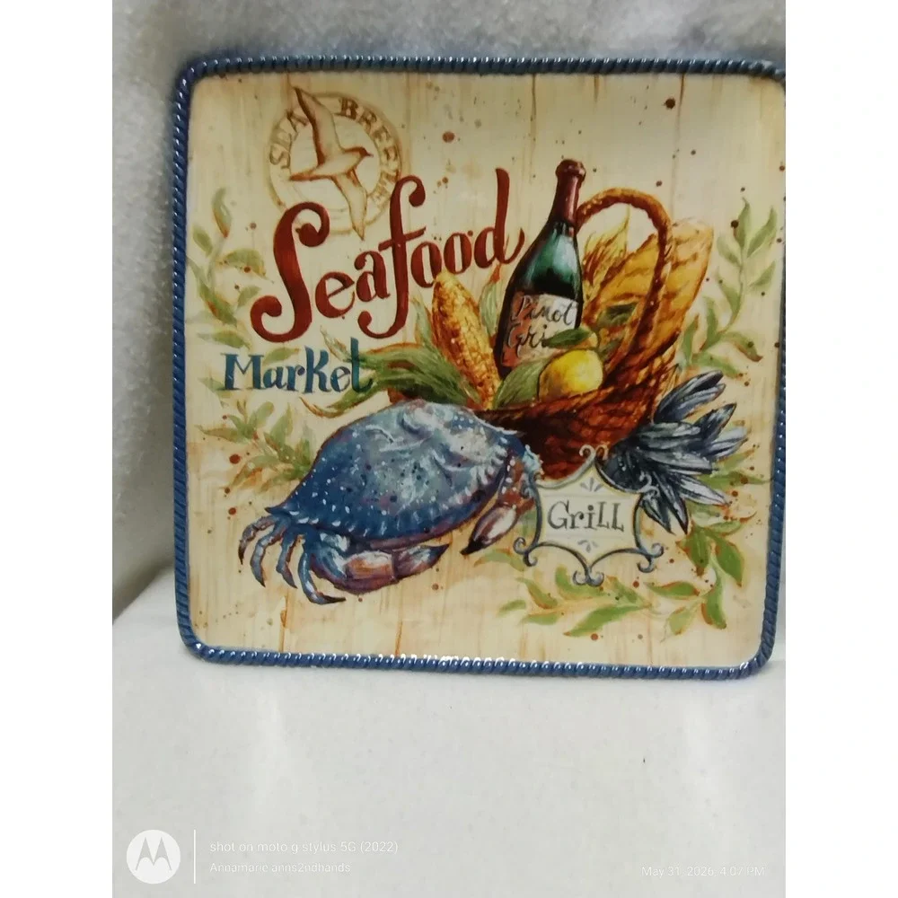 Certified International Geoffrey Allen Seafood Market Grill Crab Coastal Platter